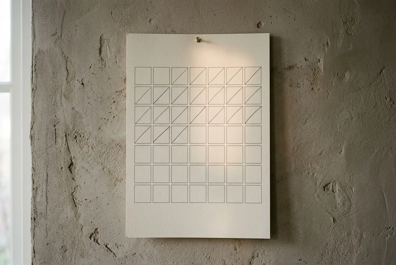 A wall calendar with many days crossed off and no dates circled