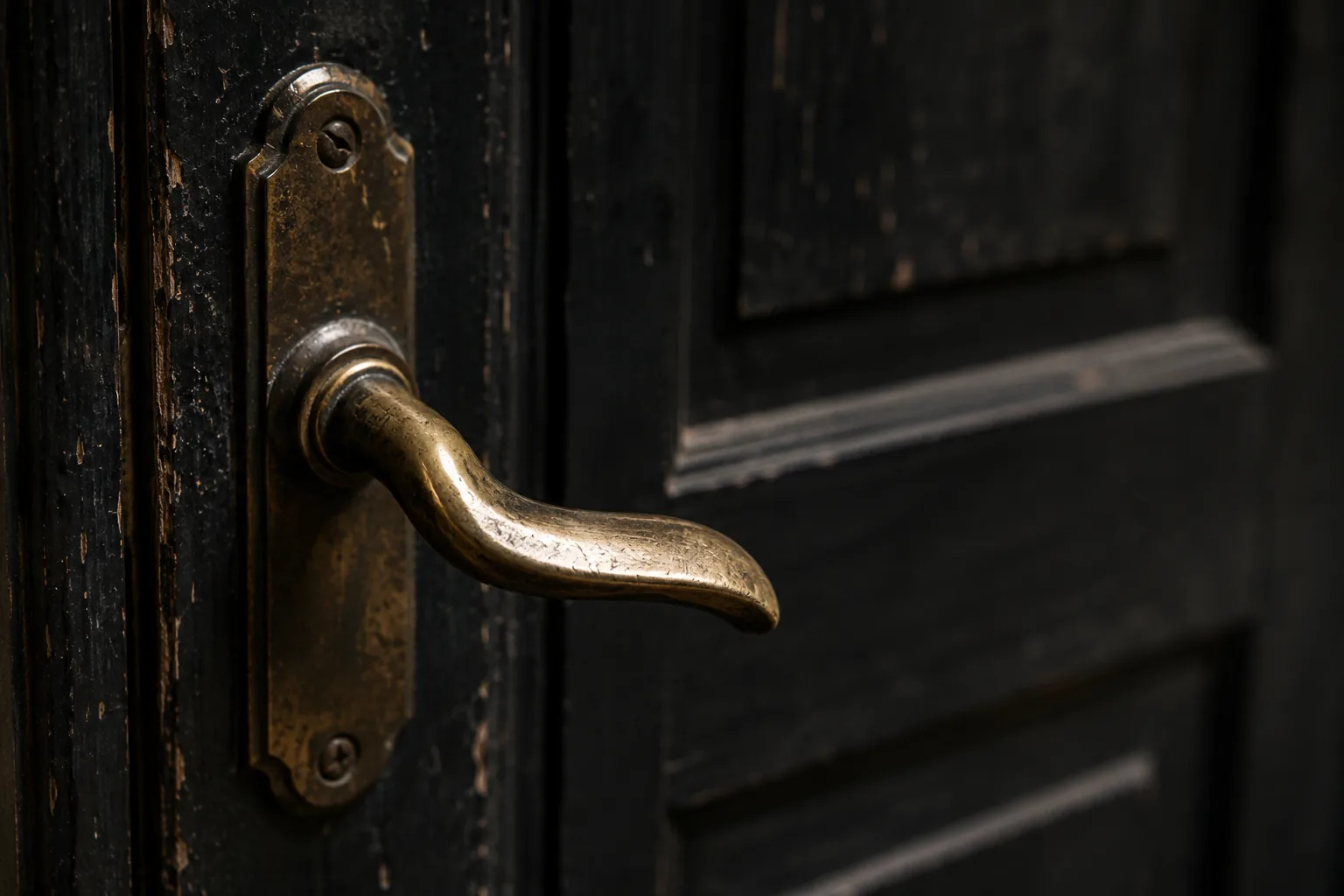 A door handle worn bright by decades of hands
